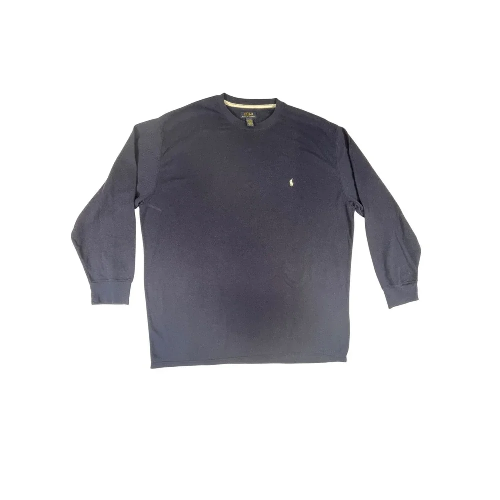 Polo‎ Ralph Lauren Sleepwear Shirt Men 4X Navy Blue Logo Waffle Knit 3/4 Sleeve